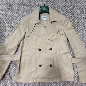 NEW Lacoste Women's Beige light Khaki Short trench coat pea coat . NWT size 38